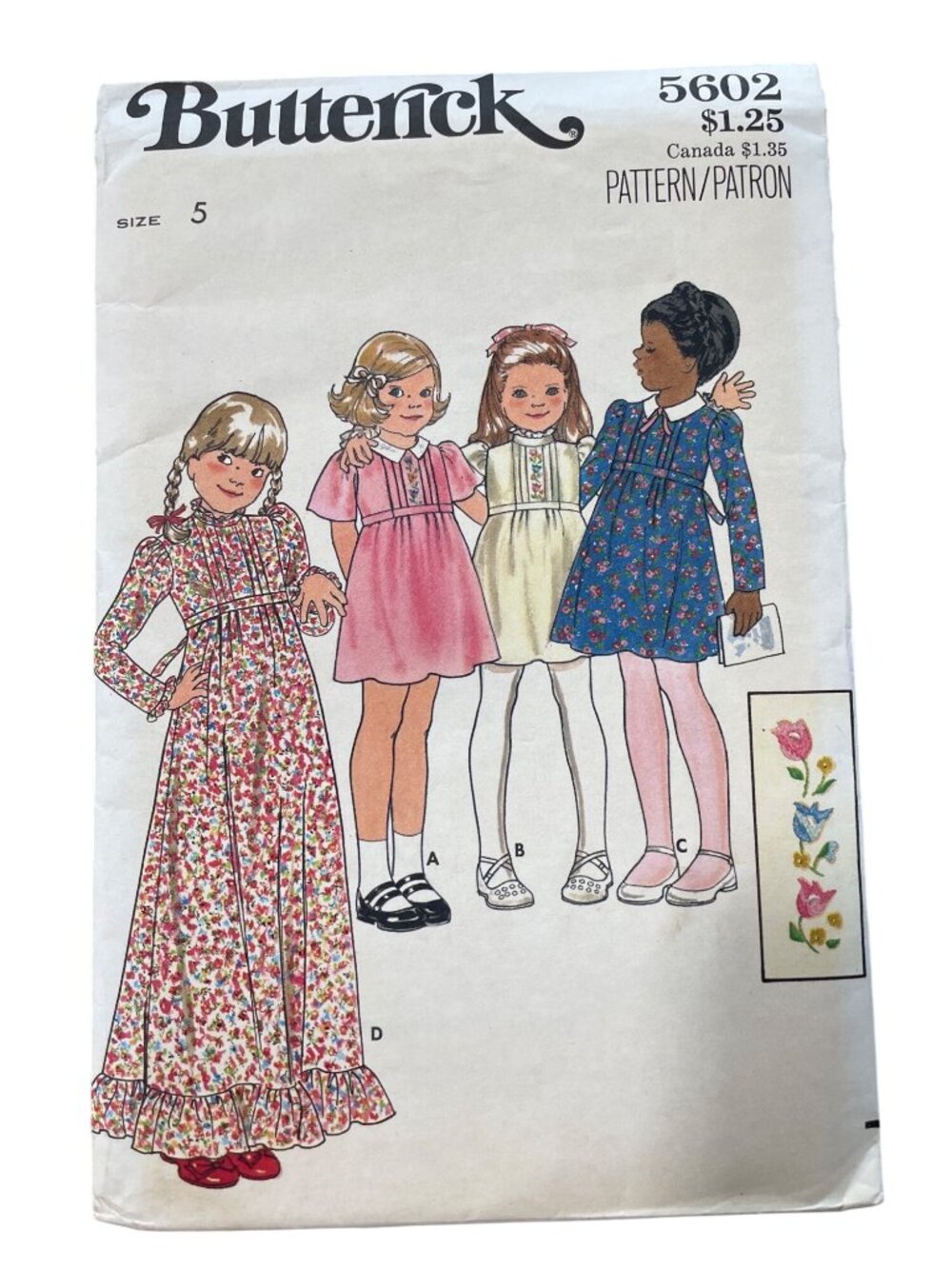 Vintage Butterick 5602 Girls Dress Sewing Pattern Size 5 + Transfer Retro UNCUT